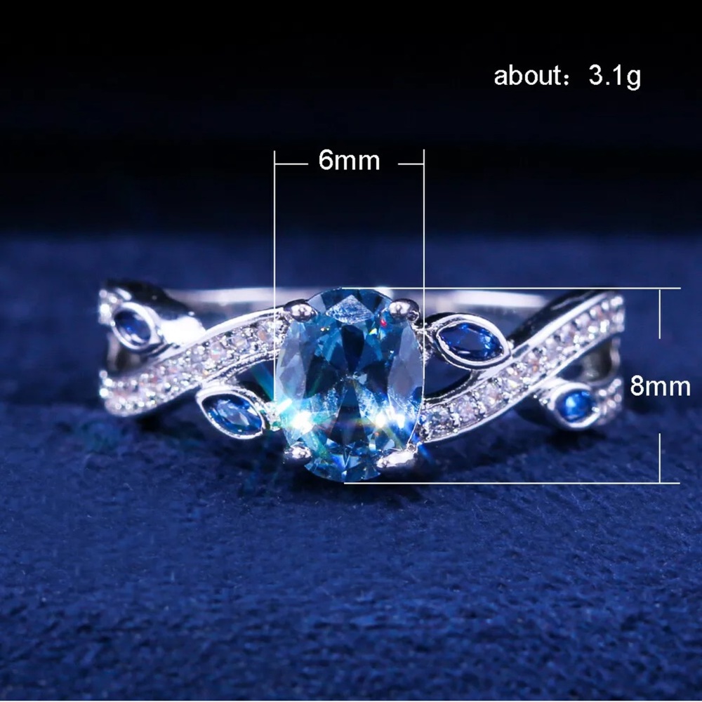 925 Silver Wedding Ring Aquamarine Ring - Picture 4 of 4